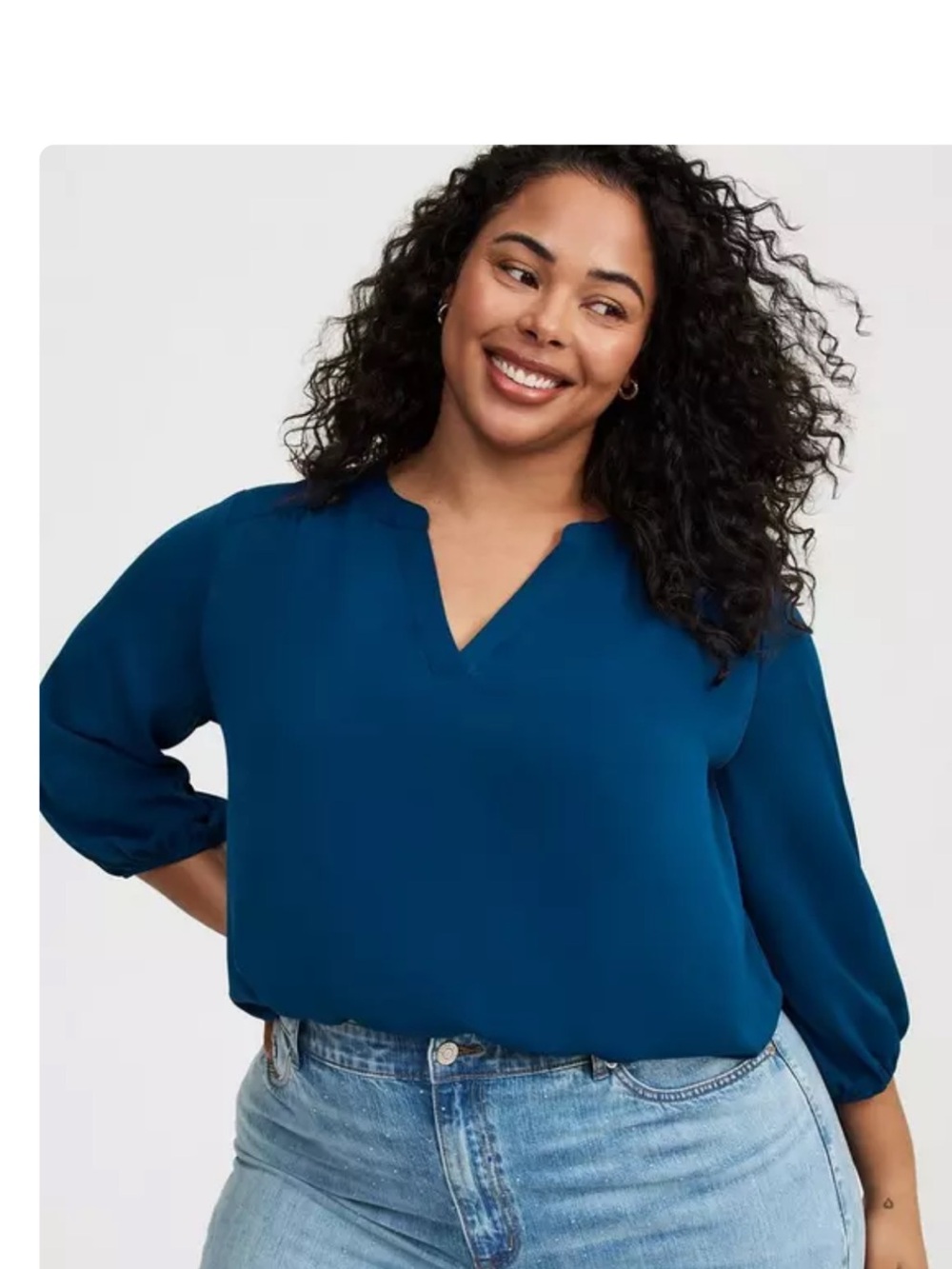 torrid Harper Crepe De Chine Blue V-Neck and Long Sleeved Blouse Teal V-Notch